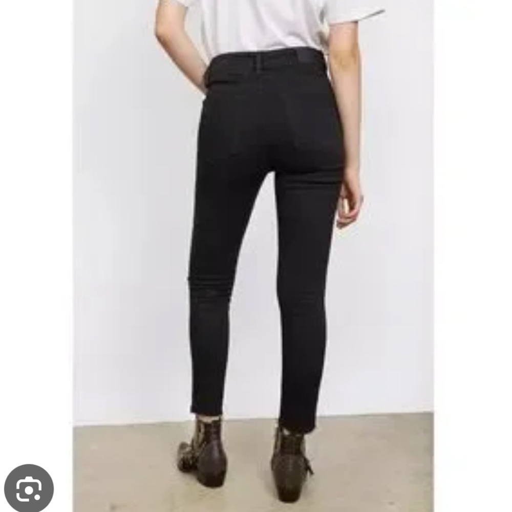Anine Bing Black Cropped Raw Hem Jeans in Washed Black Size 25